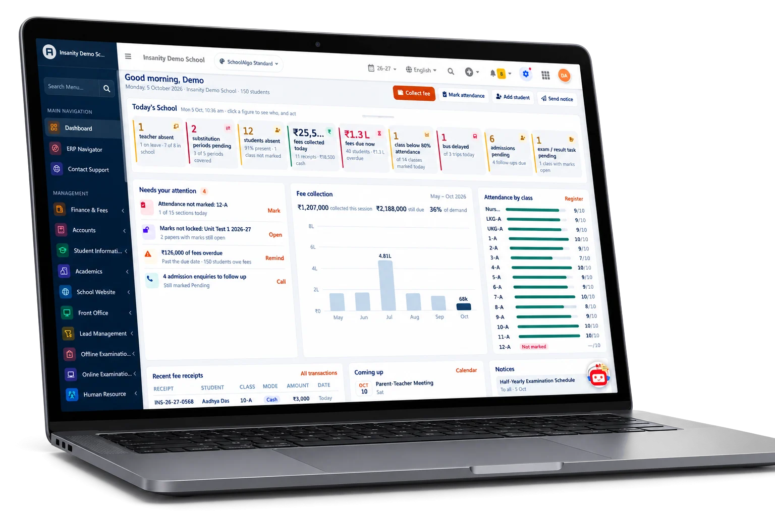 SchoolAlgo admin dashboard